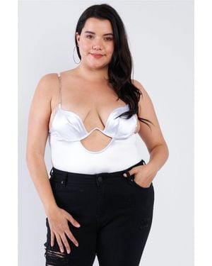TRUEDAMES Plus Size Silk Chain Spaghetti Strap High Thong Center Cut Out Bodysuit - White