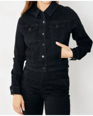 Judy Blue Denim Jacket With Rhinestone Embellishments - Black