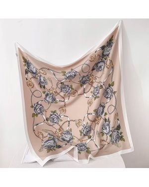 TRUEDAMES Silk Feel Baroque Rose Chain Print Square Scarf - Gray