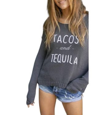 Wooden Ships Tacos & Tequila Cropped Crewneck Sweater - Blue