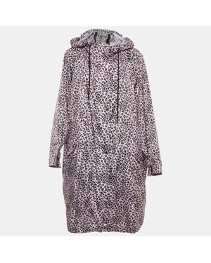 Maje Leopard Print Synthetic Zip-Up Hooded Long Coat - Blue