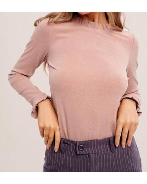 Listicle Ribbed Knit Long Sleeve Ruffle Top - Pink