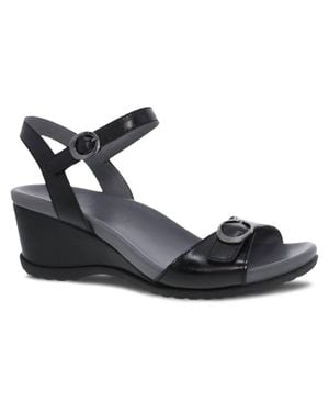 Dansko Arielle Leather Wedge Sandals - Black