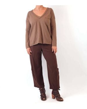 cut-loose Deep V-Neck Long Sleeve Top - Red