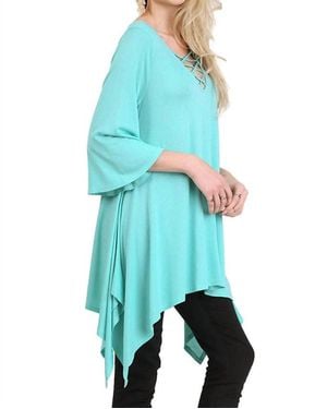 Umgee Crossed Bell Sleeve Asymmetrical Tunic - Blue