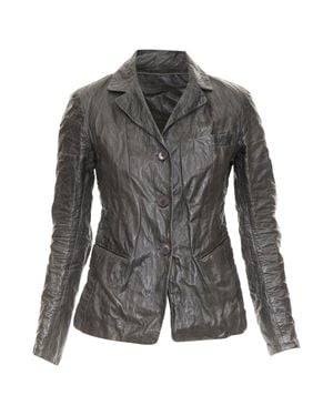 Donna Karan Crinkled Lambskin Leather Blazer Jacket - Gray