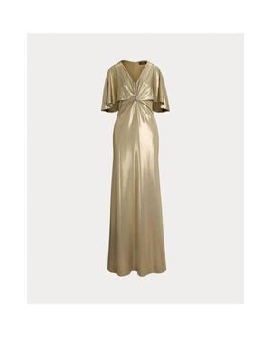 Ralph Lauren Gown Foil Twist Front Cape Overlay Gbo980 - Natural