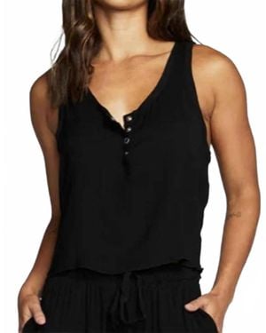 Chaser Brand Heirloom Wovens Cropped Snap Front Racerback Henley Top - Black