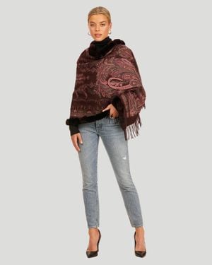 Gorski Double Face Cashmere Stole With Rex Rabbit Trim - Red