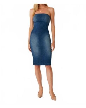 Level 99 Strapless Denim Dress - Blue