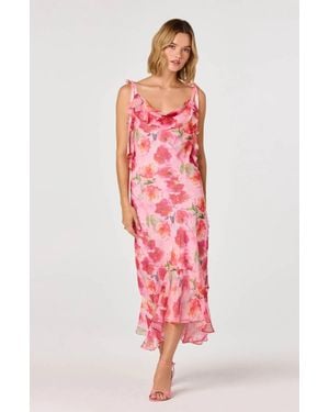 Astr Nissa Flowy Midi Dress - Red