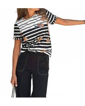 Vilagallo Fish Print Striped T-Shirt - Black
