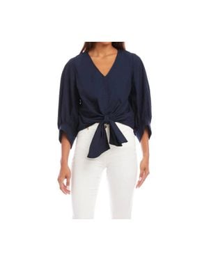Karen Kane Blouson Sleeve Tie-Front Top - Blue