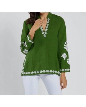 Jude Connally Elyce Embroidered Linen Top - Green