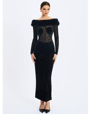 Miss Circle Alexis Velvet Animal Print Fur Boatneck Maxi Dress - Blue