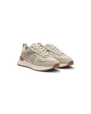 BOSS Suede Sneakers With Double B Monogram - White