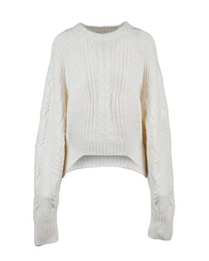 Dondup Asymmetric Knit Wool Sweater With Unique Cable Detailing - White
