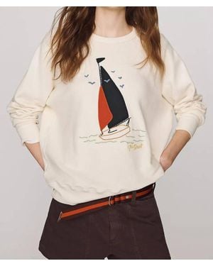 The Great Sailing Boat Applique College Sweatshirt - Natural