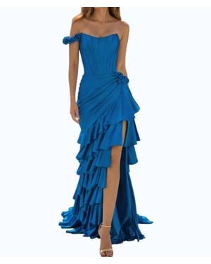 Sherri Hill Tiered High Slit Dress - Blue