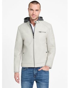 Guess Danilo Faux-Leather Hooded Moto Jacket - Gray
