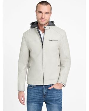 Guess Danilo Faux-Leather Hooded Moto Jacket - Gray