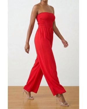 Zenana Strapless Smocked Jumpsuit - Red