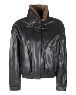 Low Classic Fur Collar Faux Leather Jacket - Black