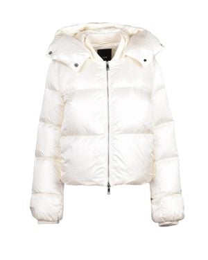 Add Short Down Jacket With Removable Hood And Glossy Finish - White