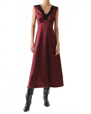 Exquise Chana Dress Lace Collar Satin Midi Dress - Red