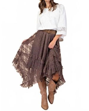 Easel Alana All Over Lace Sharkbite Maxi Skirt - Brown