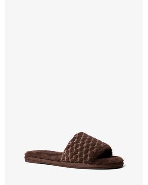 Michael Kors Outlet Alexis Logo Debossed Velvet Slide Sandal - Brown
