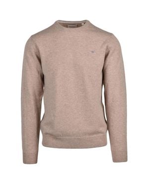 GANT Wool Crewneck Sweater With Ribbed Detailing - Pink
