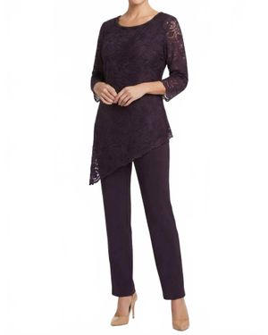 Maya Brooke Lace Asymmetrical Tunic Pant Set - Blue