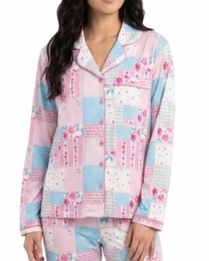 Jess Lea Patchwork Ruffle Pajama Top - White