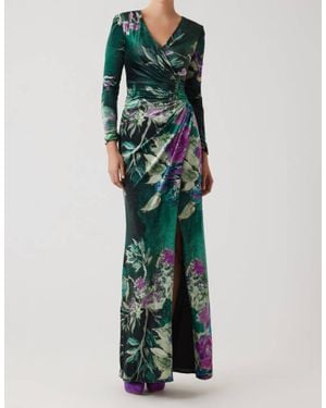 Teri Jon Floral Velvet Jewel Applique Gown - Green