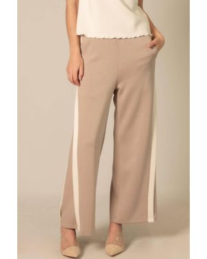 P.Cill Side Contrast Double Stripe Wide Leg Pants - Natural