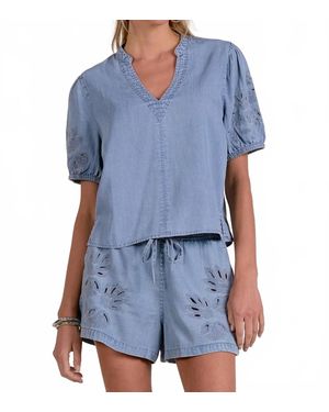 Splendid Jamie Denim Short Sleeve Top - Blue