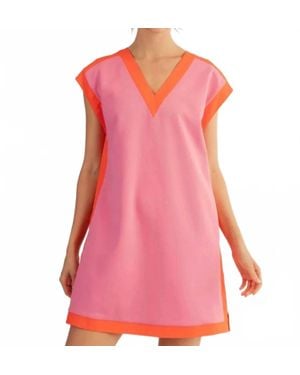 Jodifil Contrast Accent V-Neck Dress - Pink