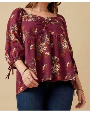 Hayden LA Mixed Floral Tie Sleeve Top - Red