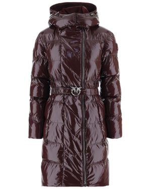 Pinko Glossy Quilted Down Coat With Decorative Bird Buckle - Purple