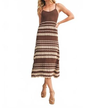 Mustard Seed Crochet Lace Inset Ribbed Dress - Natural