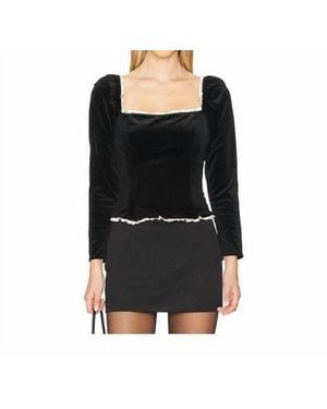 Astr Elegant Velvet Squareneck Long Sleeve Top - Black