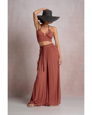 Elan Wide Leg Pants With Rope Tie - Brown