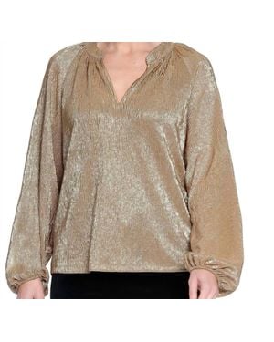 Tru Luxe Metallic Split Neck Blouse - Brown