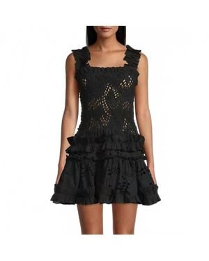 Waimari Pre-Loved Al Fresco Ruffle Square Neck Sleeveless Mini Dress - Black