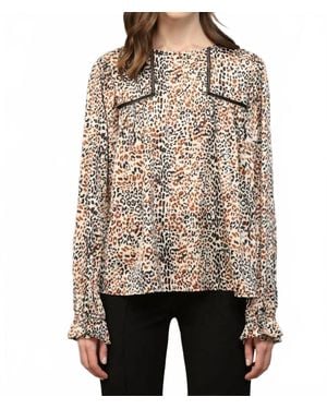 Fate Esme Animal-Print Lace Peasant Blouse - Natural
