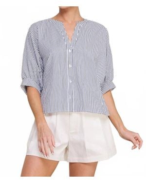 Allie Rose Olga Pinstripe Seersucker Dolman Blouse - Gray