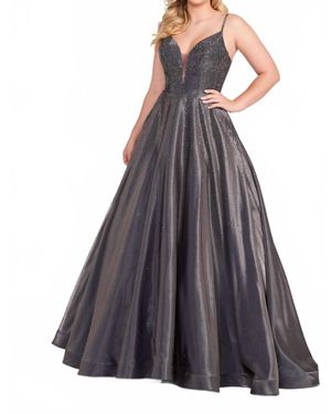 Ellie Wilde Sleeveless Stone Accent A-Line Long Prom Gown - Multicolor