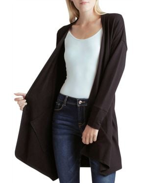 Kensie Long Sleeve Draped Fleece Knit Jacket With Pockets - Black