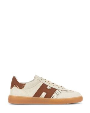 Hogan Low-Top Calfskin Leather Sneakers With Accents - Brown
